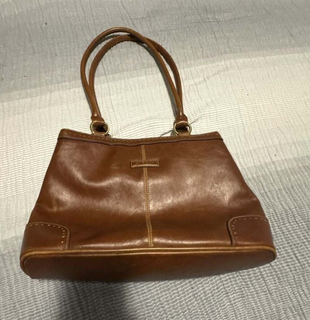 Strada Tan Leather Brogue Detail Tote Bag